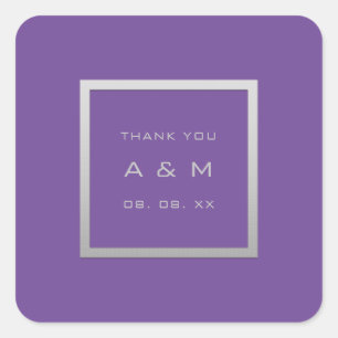 Monogram Thank Gray Frame Silver Wedding Purple Square Sticker