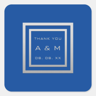 Monogram Thank Gray Frame Silver Wedding Royal Blu Square Sticker