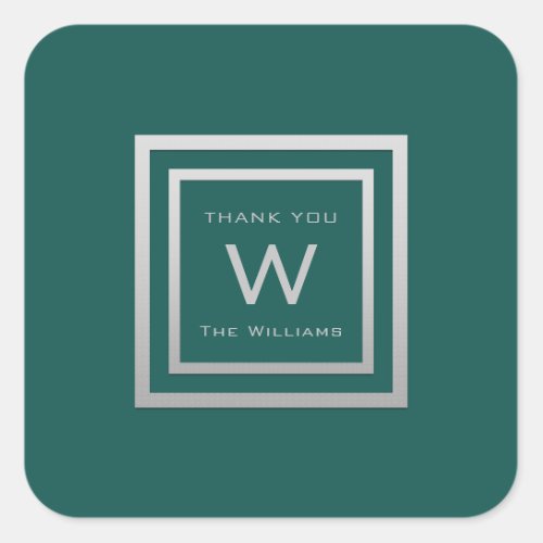 Monogram Thank Gray Silver Frame VIP Wedding Teal Square Sticker