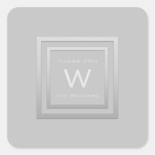 Monogram Thank Gray Silver Frame VIP Wedding White Square Sticker