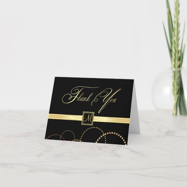Monogram Thank You Cards - Black and Gold (Front)