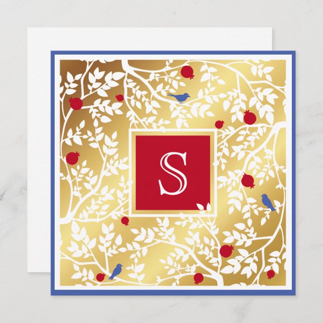 Monogram Thank You Elegant  Birds & Branches Card (Front/Back)