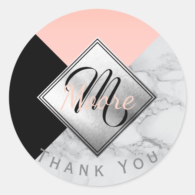 Monogram Thank You in Abstract Design Classic Round Sticker (Front)