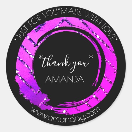 Monogram Thank You Web Boutique Shop Pink Black Classic Round Sticker