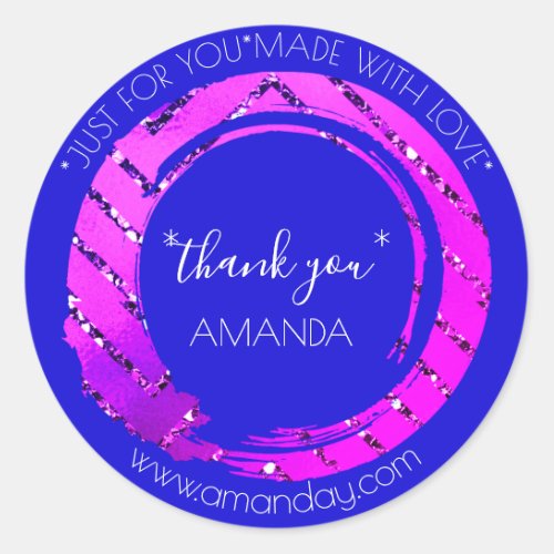 Monogram Thank You Web Boutique Shop Pink Blue Classic Round Sticker