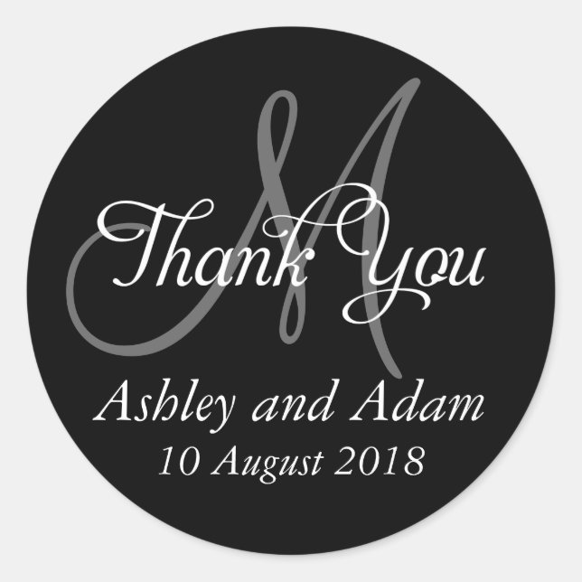 Monogram Thank You Wedding Favor Label (Front)