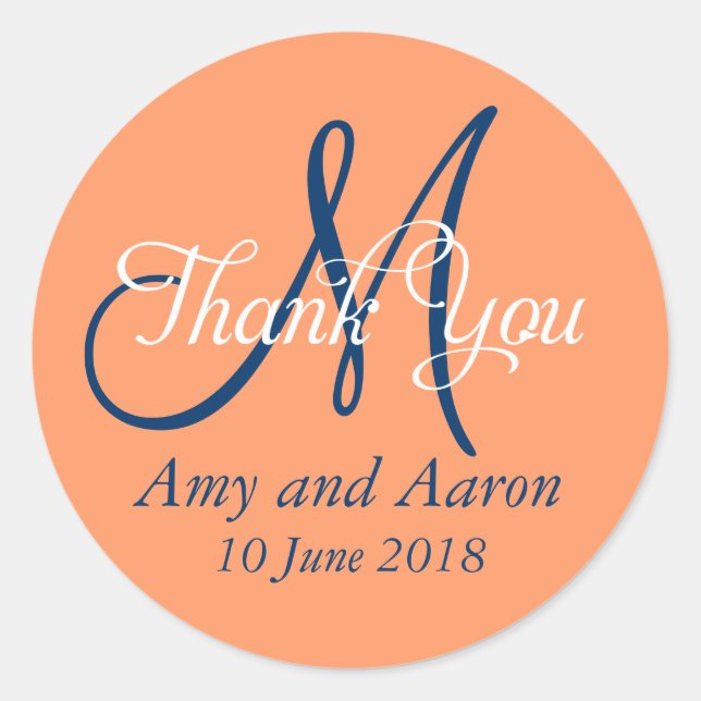 Monogram Thank You Wedding Favor Label (Front)