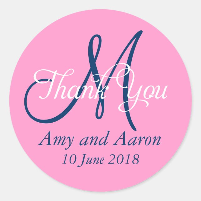 Monogram Thank You Wedding Favor Label (Front)