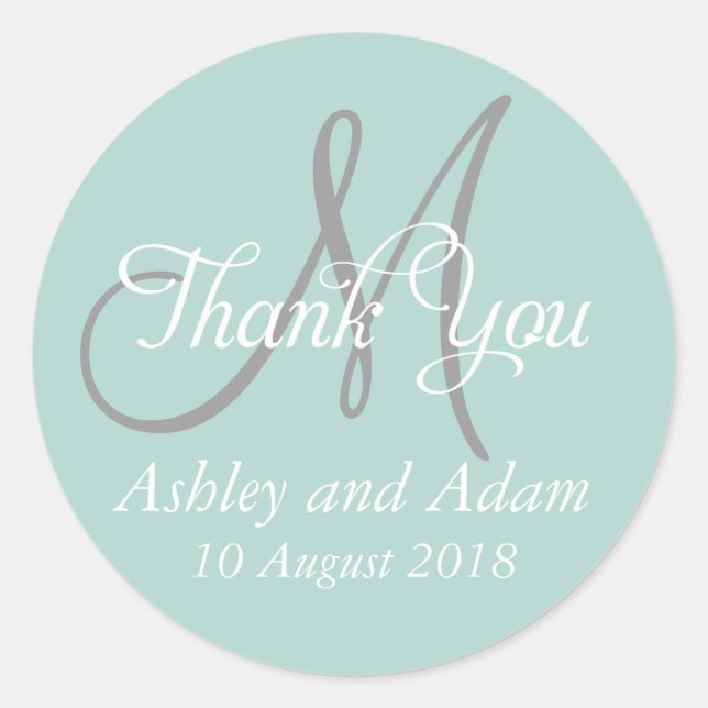 Monogram Thank You Wedding Favor Label (Front)