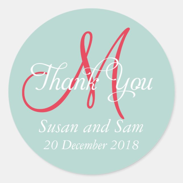 Monogram Thank You Winter Wedding Favor Label (Front)