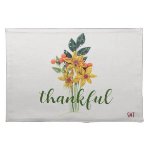 Monogram, Thankful Quilled Autumn Flowers 20x14 Cloth Placemat