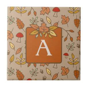 Monogram Thanksgiving Fall Leaves Ceramic Tile