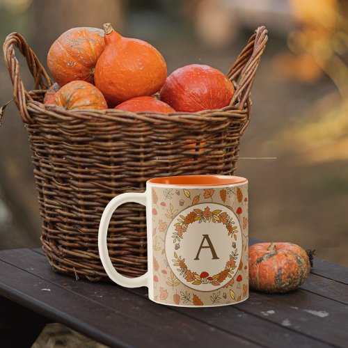 Monogram Thanksgiving Fall Leaves Mug