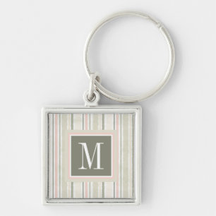 Monogram   The Joy of White   Watercolor Stripes Keychain