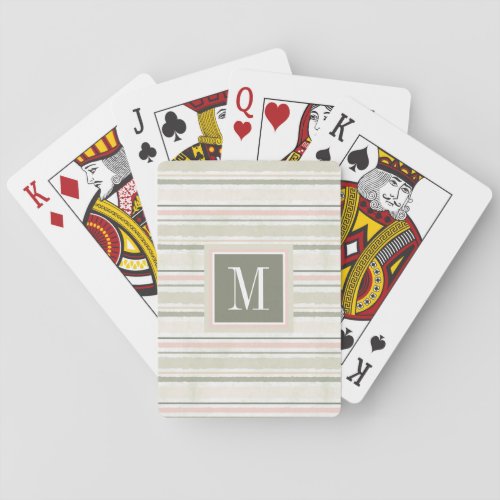 Monogram  The Joy of White  Watercolor Stripes Poker Cards