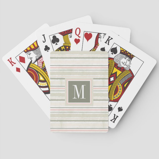 Monogram | The Joy of White | Watercolor Stripes Poker Cards (Back)