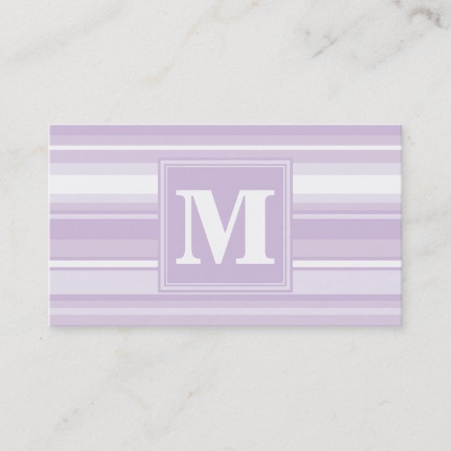 Monogram thistle purple stripes business card (Front)