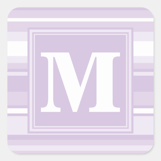 Monogram thistle purple stripes square sticker (Front)