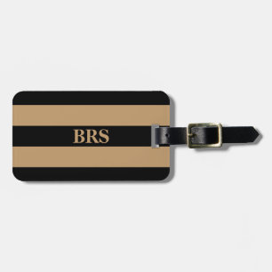 Monogram Three Black Stripe on Camel Brown Luggage Tag
