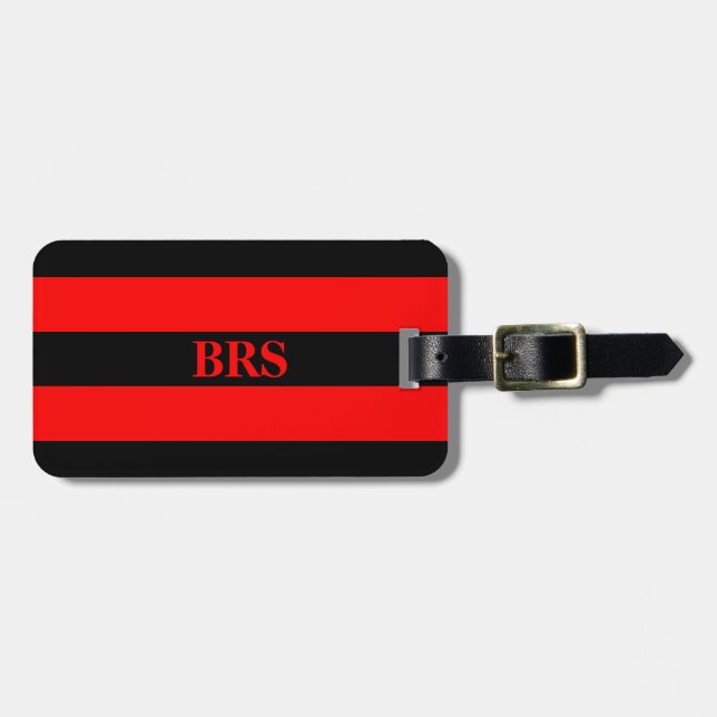 Monogram Three Black Stripe on Red Luggage Tag (Front Horizontal)