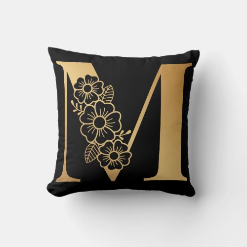 Monogram Throw Pillow Gold Black M