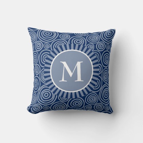 Monogram Throw Pillow _ Navy Blue White Spirals