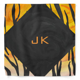 Monogram Tiger Black and Orange Print Pattern Bandana