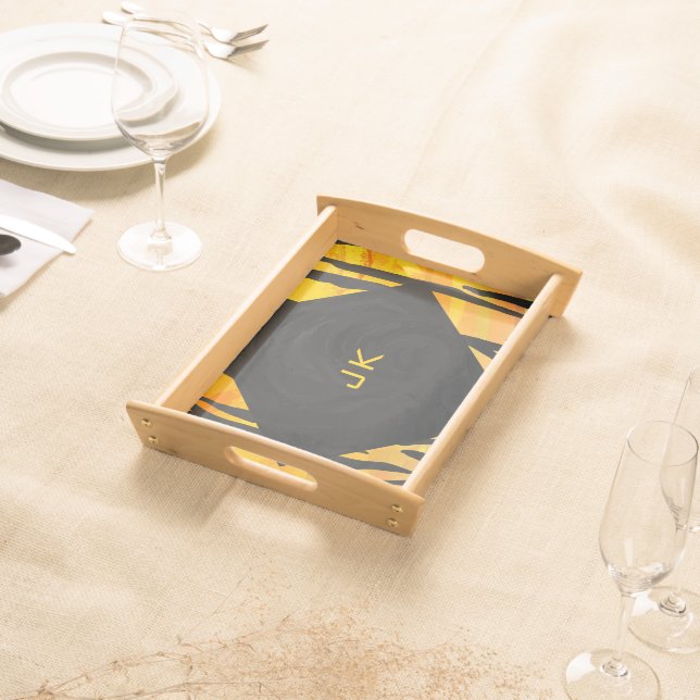 Monogram Tiger Black and Orange Print Pattern Serving Tray (Front)