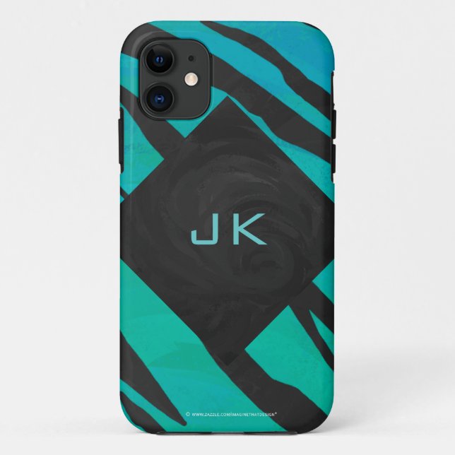 Monogram Tiger Black and Teal Print Pattern Case-Mate iPhone Case (Back)