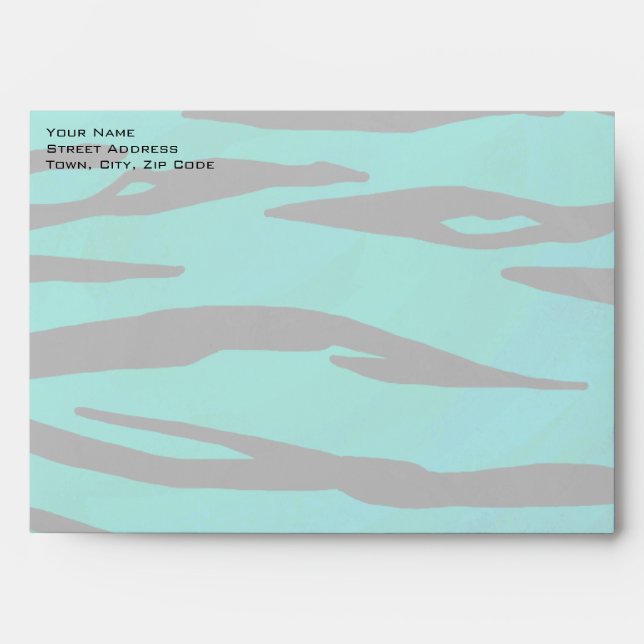 Monogram Tiger Black and Teal Print Pattern Envelope (Front)