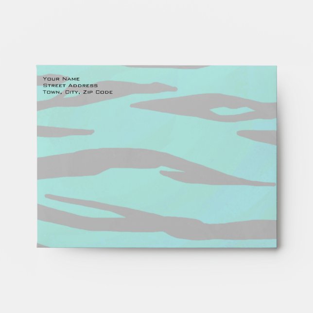 Monogram Tiger Black and Teal Print Pattern Envelope (Front)
