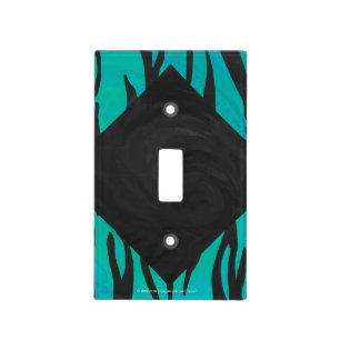 Monogram Tiger Black and Teal Print Pattern Light Switch Cover