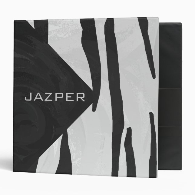 Monogram Tiger Black and White Print 3 Ring Binder (Front/Inside)