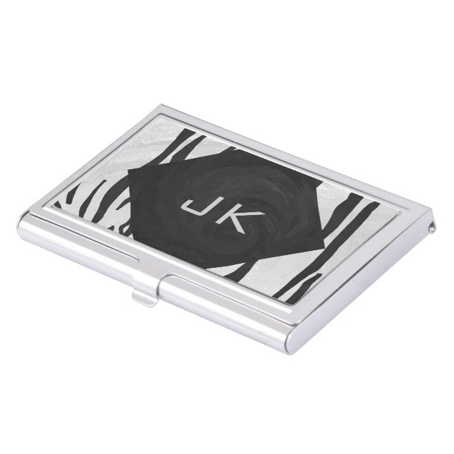 Monogram Tiger Black and White Print Business Card Case (Front)