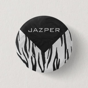 Monogram Tiger Black and White Print Pinback Button