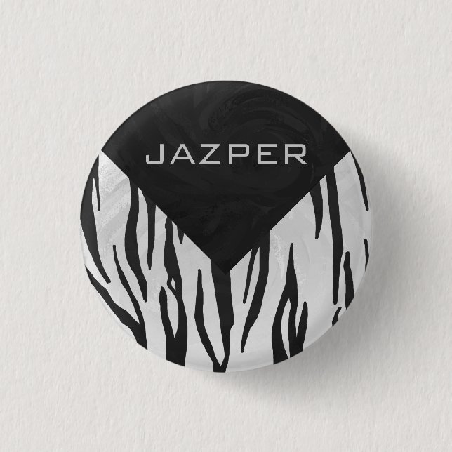 Monogram Tiger Black and White Print Pinback Button (Front)