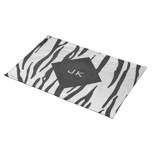 Monogram Tiger Black and White Print Placemat (On Table)