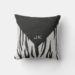 Monogram Tiger Black and White Print Throw Pillow