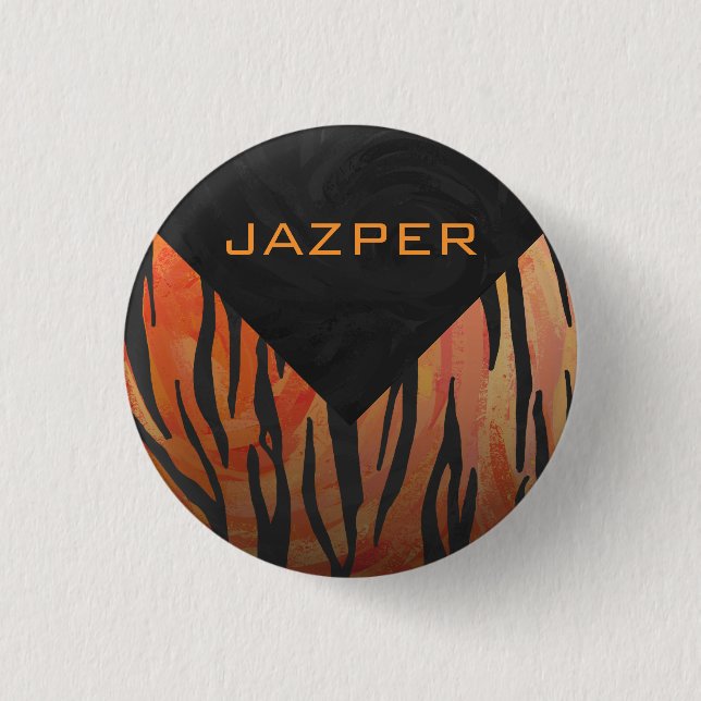 Monogram Tiger Hot Orange and Black Print Pattern Button (Front)
