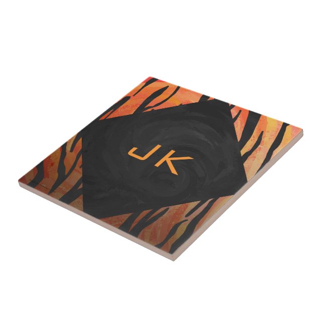 Monogram Tiger Hot Orange and Black Print Pattern Ceramic Tile (Side)