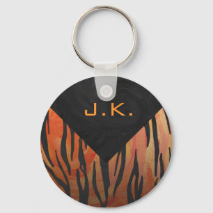 Monogram Tiger Hot Orange and Black Print Pattern Keychain