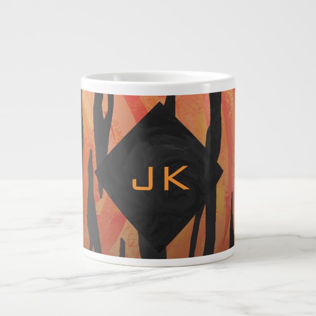 Monogram Tiger Hot Orange and Black Print Pattern Large Coffee Mug (Front)