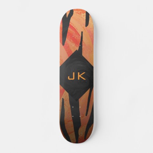 Monogram Tiger Hot Orange and Black Print Pattern Skateboard Deck