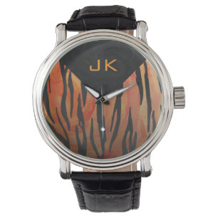 Monogram Tiger Hot Orange and Black Print Pattern Watch