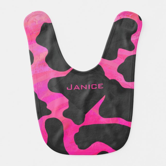 Monogram Tiger Hot Pink and Black Print Pattern Baby Bib (Front)