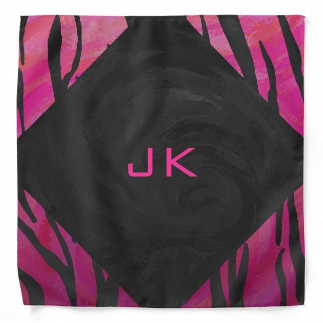 Monogram Tiger Hot Pink and Black Print Pattern Bandana (Front)