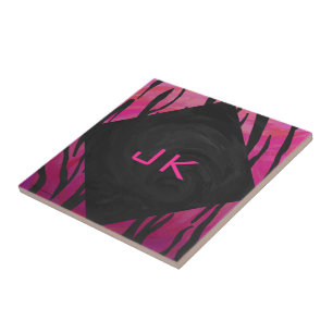 Monogram Tiger Hot Pink and Black Print Pattern Ceramic Tile