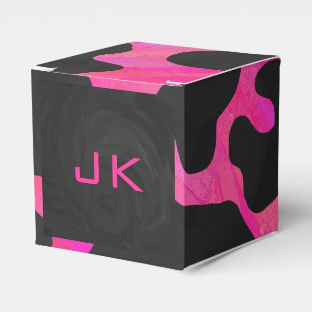 Monogram Tiger Hot Pink and Black Print Pattern Favor Boxes (Front Side)