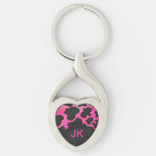 Monogram Tiger Hot Pink and Black Print Pattern Keychain