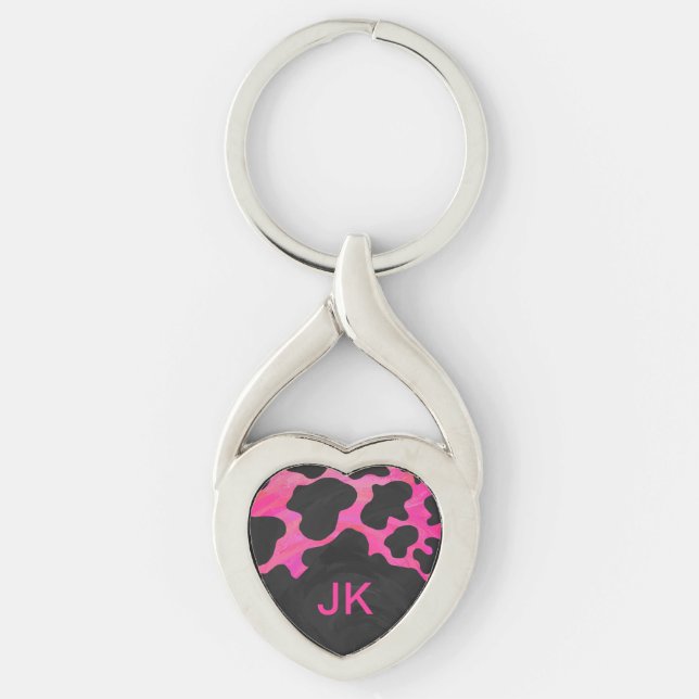 Monogram Tiger Hot Pink and Black Print Pattern Keychain (Front)